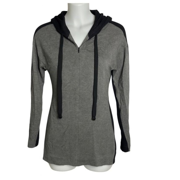 Akris Punto Women’s Hoodie Size 4 Gray Black Colorblock Half Zip Super Soft - Picture 6 of 6